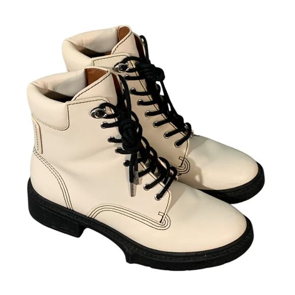 COACH Womens Lorimer Lace Up Lug Sole Combat Leather Booties Chalk Sz 6B - Picture 4 of 9